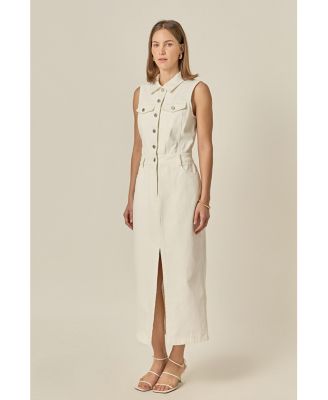 Women's English Factory Sleeveless Maxi Denim Dress