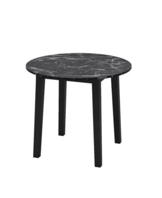 35 in Round Dining Table with Rubber Wood Legs and Marble-Textured Top