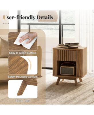 Mid-Century Wood Nightstand with Drawer and Open Shelf