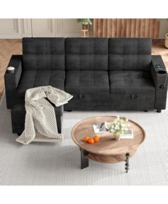 Couches for Living Room Shaped Sectional Sleeper Sofa with Pull Out Bed, Comfy Sofa Bed with Charging Ports and Storage Armrests