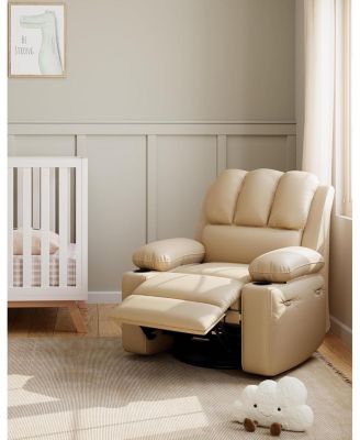 Manual Recliner Chair for Adults, PU Leather Recliner with Cup Holders and Side Pockets, Ergonomic Design for Nursery, Living Room