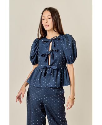 Women's Polka Dot Puff Sleeve Top