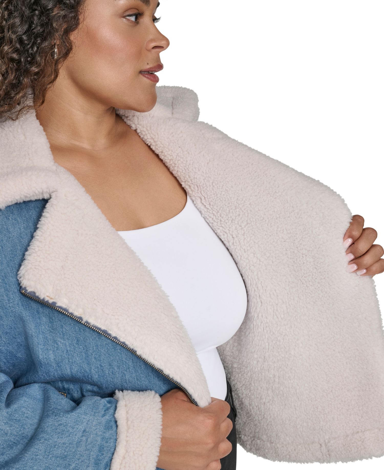 Plus Size Denim Laydown Collar Moto Jacket