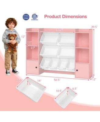 Kids Toy Storage and Bookshelf with 8 Removable Boxes and Open Shelves, 56.5 in Wide