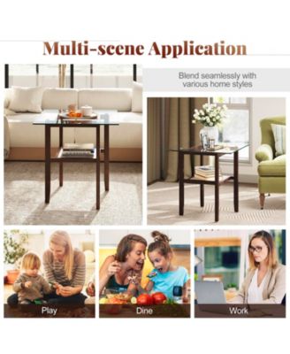 24 Inch 2-Tier Square Glass Coffee Table Center Table with Storage Shelf