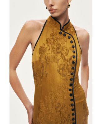 Women's High-Neck Button-Detail Midi Dress