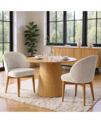  Set of 2 Chenille Upholstered Dining Side Chairs with Solid Wood Legs