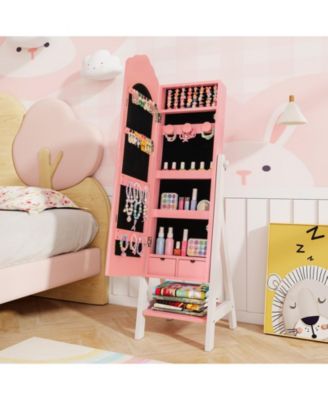 Kids Jewelry Organizer with Full Length Mirror Drawers and Storage Shelves