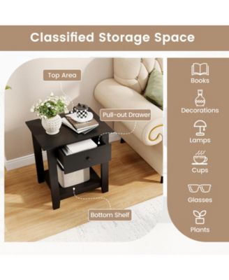 Nightstand with Drawer 3-Tier Modern Bedside Table with Open Shelf and Storage