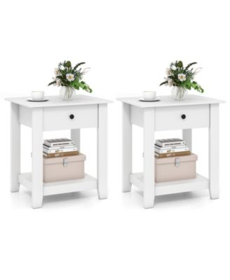 Set of 2 Nightstand with Drawer 3-Tier Modern Bedside Table with Open Shelf and Storage