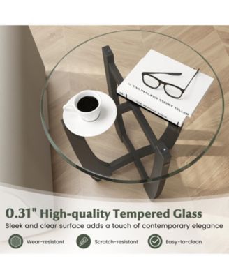 23.5 Inch Round End Side Table with Tempered Glass Tabletop
