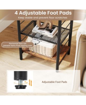 3-Tier End Table Space-Saving Nightstand Industrial Bedside Table for Living Room Bedroom-Rustic