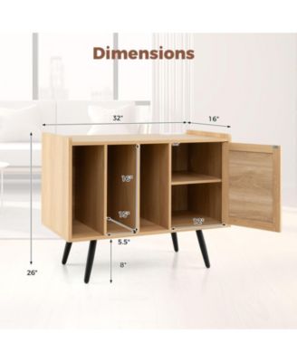 Record Player Stand with Charging Station and Rattan Cabinet for Living Room