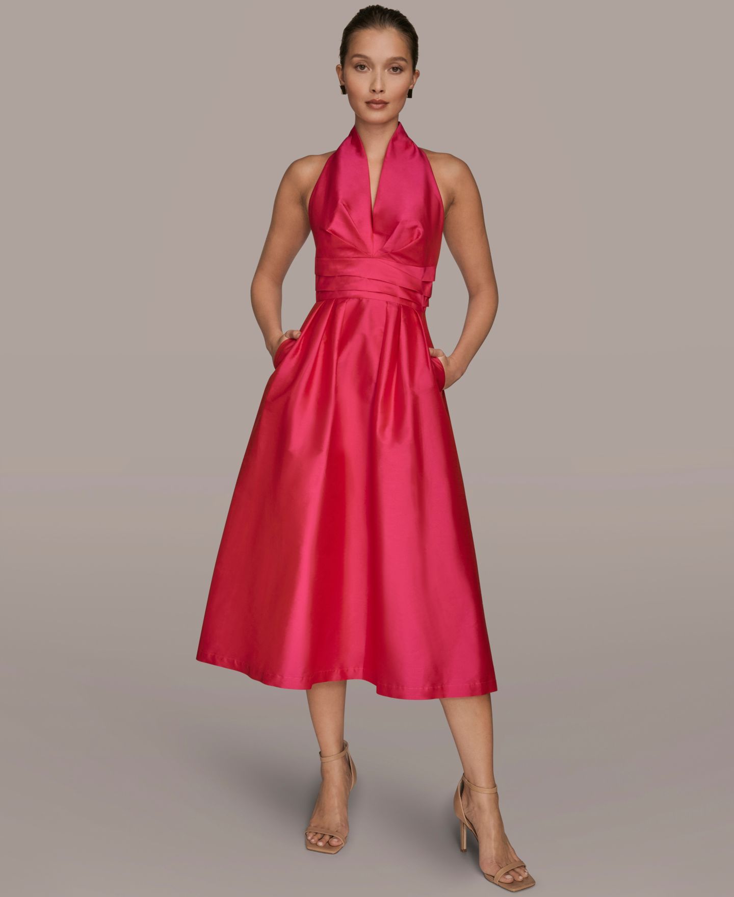 Женское платье Donna Karan New York A-Line Halter Midi, цвет: Фуксия — фото 1