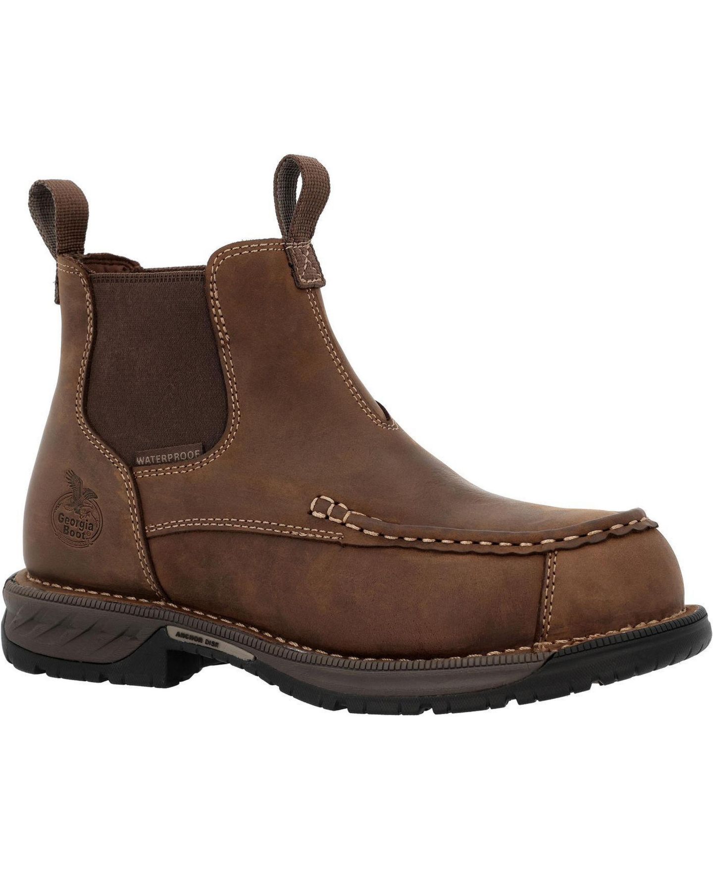 Мужские ботинки GEORGIA BOOT Athens 360 Moc-Toe Chelsea Waterproof Nano Composite Toe Work Boot, цвет: Коричневый — фото 1