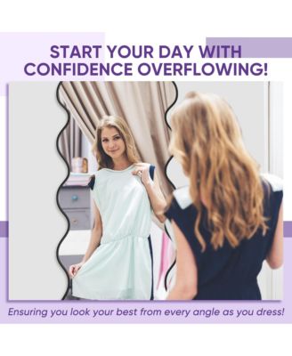 Full Length Mirror 76"x34" Wavy Mirror Full Length with Stand for Bedroom Living Room Cloakroom