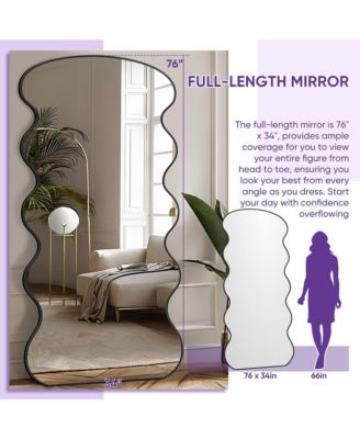 Full Length Mirror 76"x34" Wavy Mirror Full Length with Stand for Bedroom Living Room Cloakroom