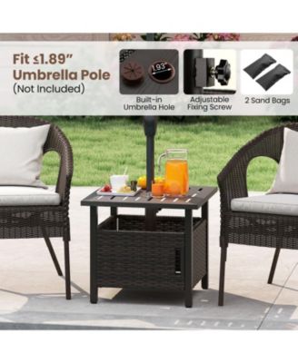 PE Wicker Patio Side Table with 1.93 in Umbrella Hole