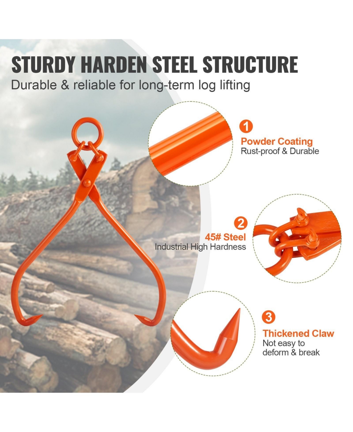 Sugift Log Skidding Tongs, 32 Inch, Heavy Duty Steel Lifting Tool for Lumber Handling