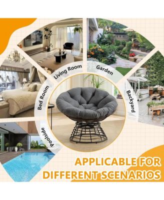 360degree(s) Swivel Rattan Papasan Chair, Indoor Outdoor Wicker Accent Chair with Soft Thick Cushion, 300 LBS Capacity for Balcony