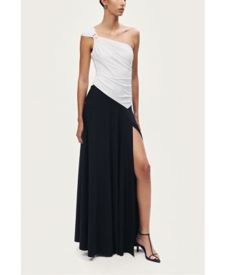 Women's One-Shoulder Contrast Maxi Dress