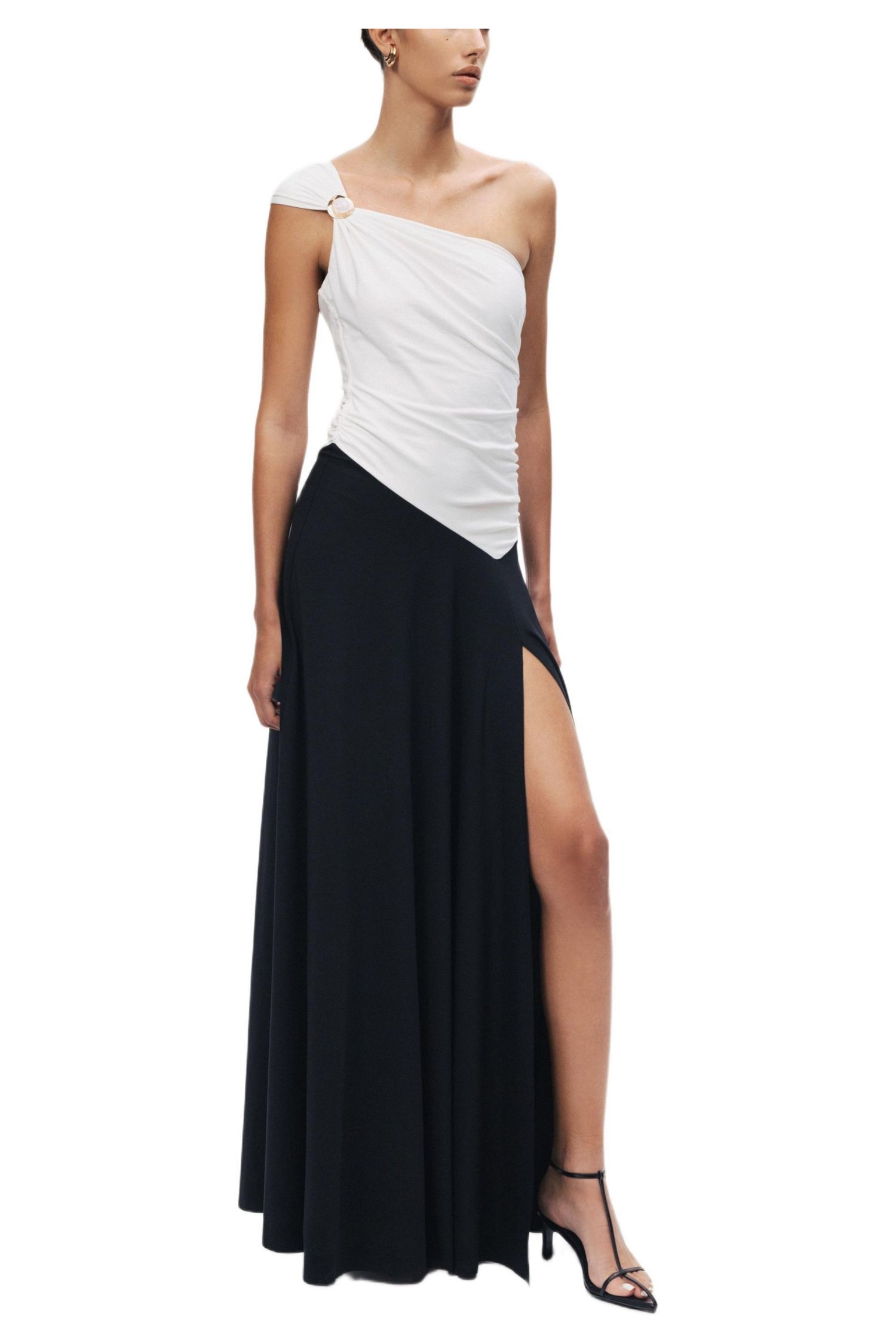Women's One-Shoulder Contrast Maxi Dress