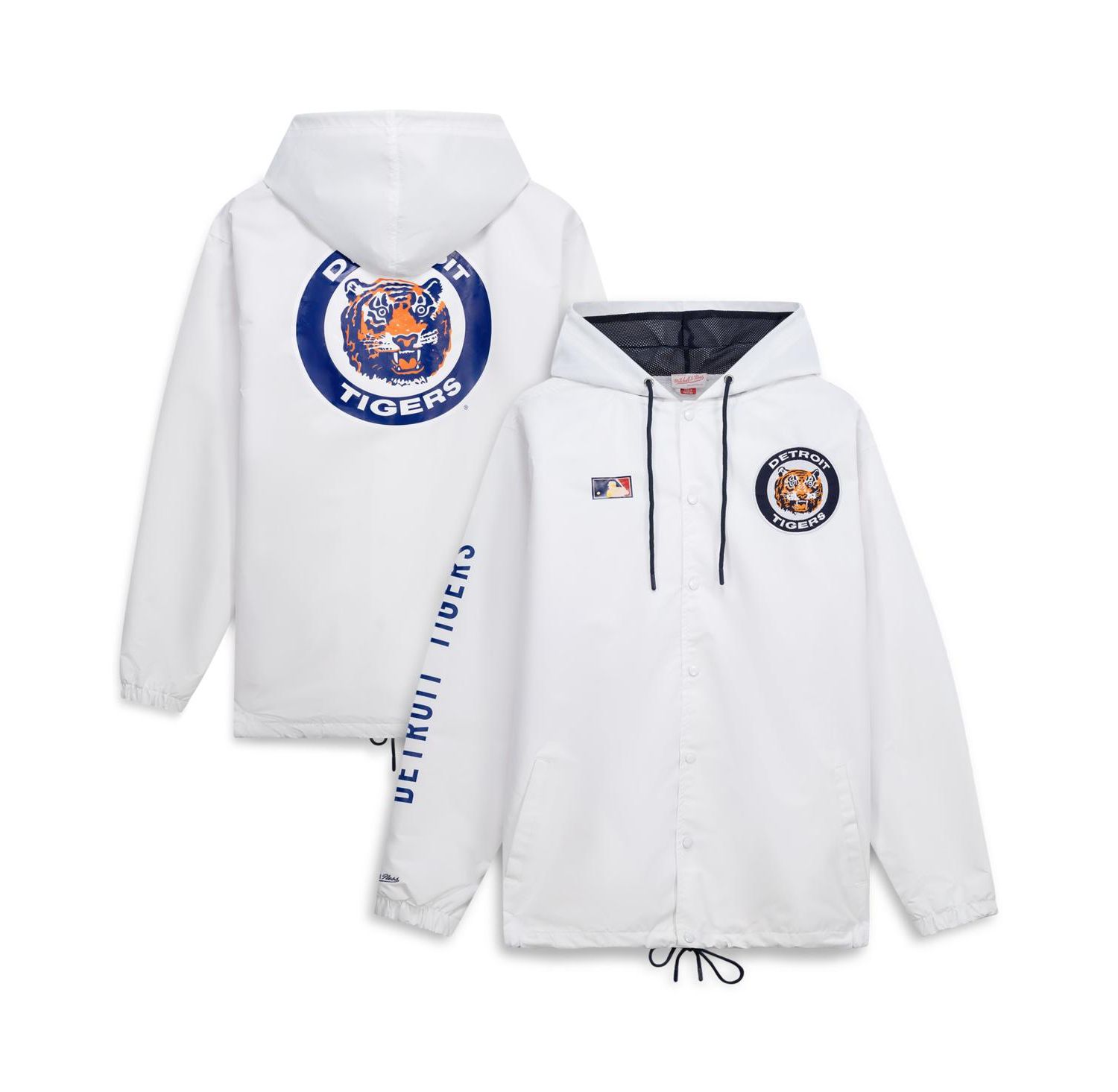 Mitchell Ness Men's White Detroit Tigers Big & Tall Full-Snap Hooded Jacket