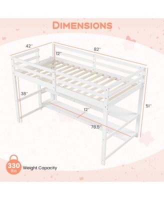 Kids Loft Bed with Storage Shelves and Safety Guardrails