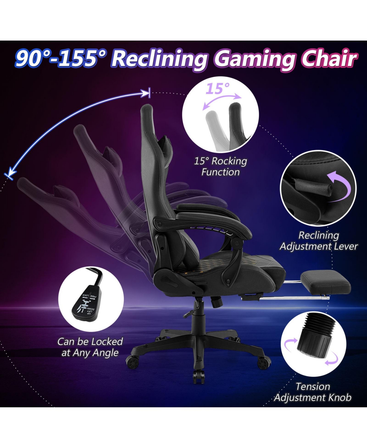 Sugift Ergonomic Video Game Computer Chair with Headrest and Lumbar Pillow