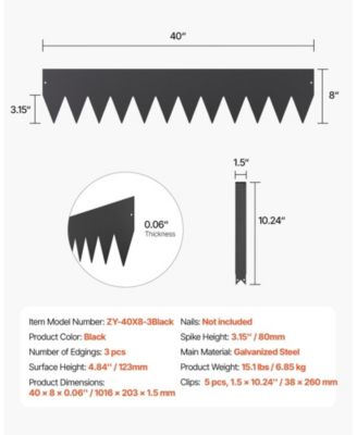 Steel Landscape Edging, 3 Pack, 40 x 8 in, Rust-Resistant Metal
