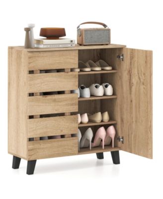 4-Tier Shoe Storage Cabinet with Louvered Doors and Removable Shelves, 31.5 x 13 x 34.5 in