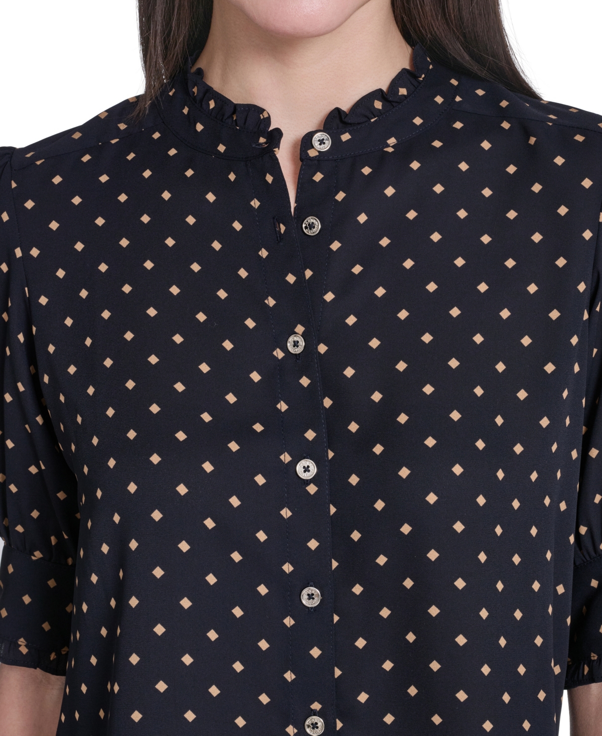 Tommy Hilfiger Women's Collared Ruffle Neck Blouse