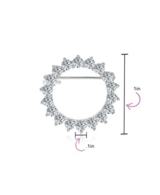 Classic Baguette Cut Cubic Zirconia CZ Scarf Circle Brooch Pin Silver Plated