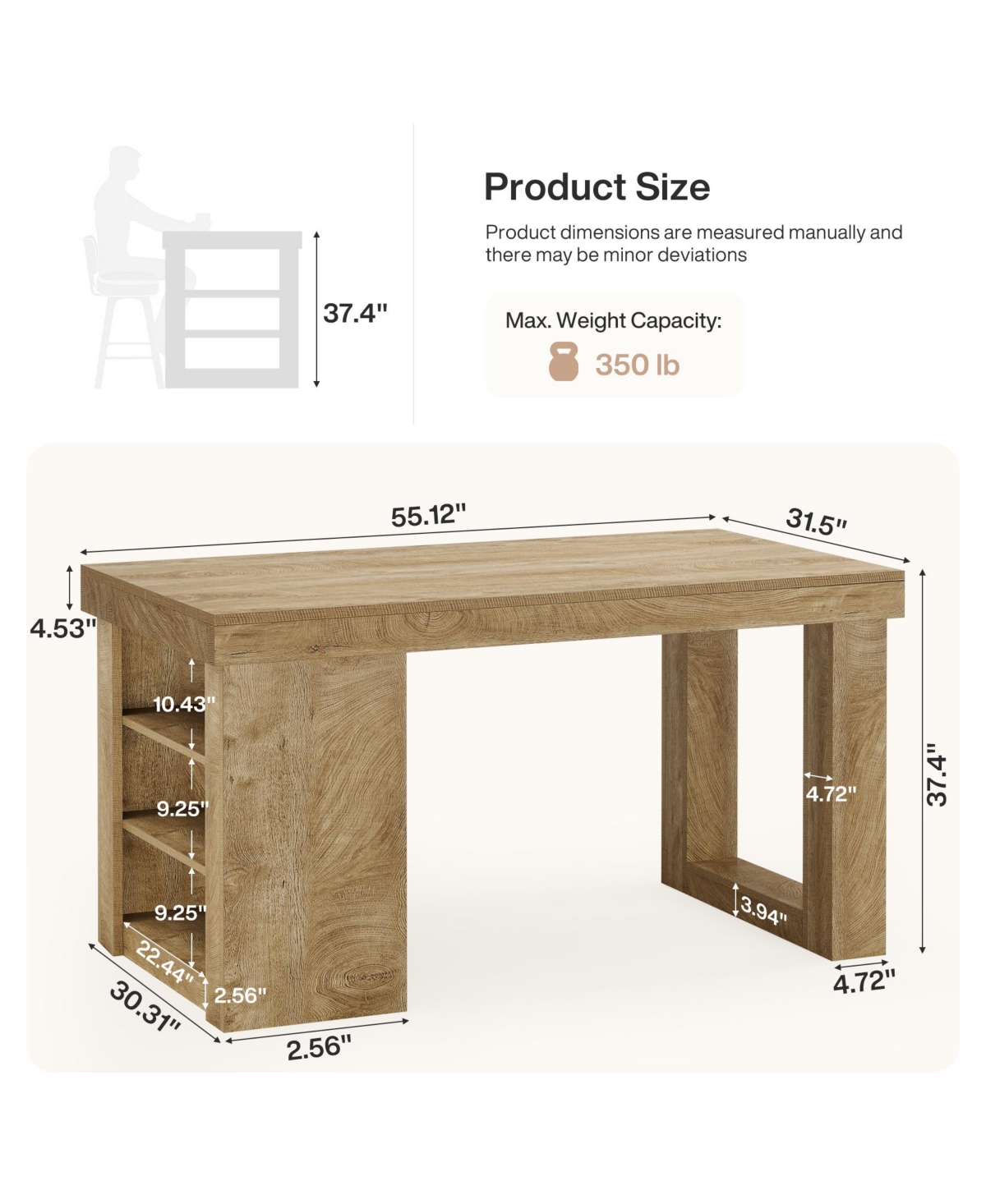 Tribesigns Wooden Farmhouse Bar Table, 55" Large Counter Height Table with Storage Shelves, Modern Home Bar Furniture