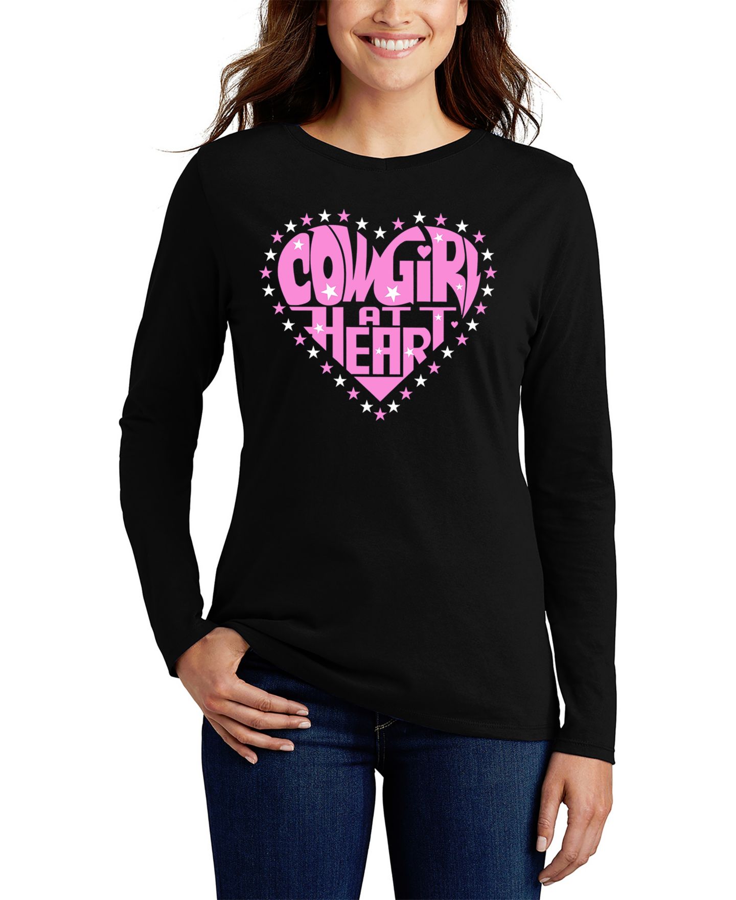 Женская футболка LA Pop Art Cowgirl at Heart Word Art Flowy, цвет: Чёрный — фото 1