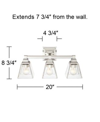 Mencino Mid Century Modern Wall Light Satin Nickel Silver Metal Hardwired 20" Wide 3-Light Fixture Clear Glass Cone Shade for Bathroom Vanity Mirror House Home Room Decor - Regency Hill