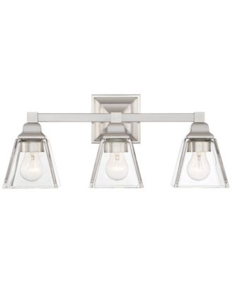 Mencino Mid Century Modern Wall Light Satin Nickel Silver Metal Hardwired 20" Wide 3-Light Fixture Clear Glass Cone Shade for Bathroom Vanity Mirror House Home Room Decor - Regency Hill