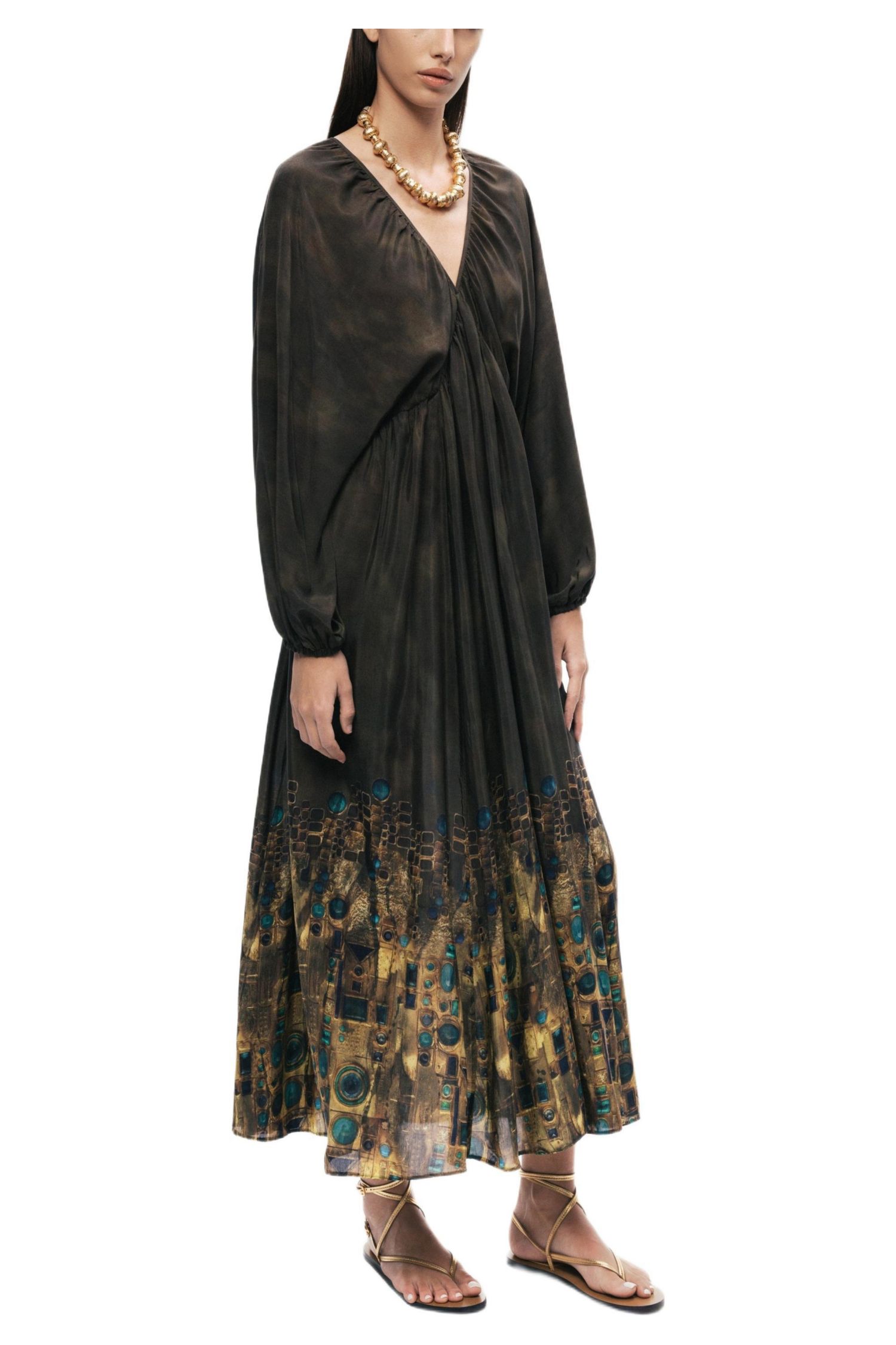 Women's Printed Long Sleeve Maxi Dress