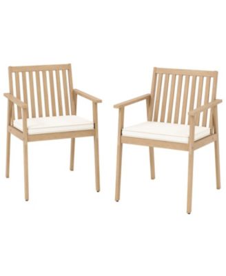 Set of 2 Acacia Wood Patio Dining Chairs with Removable Padded Cushions