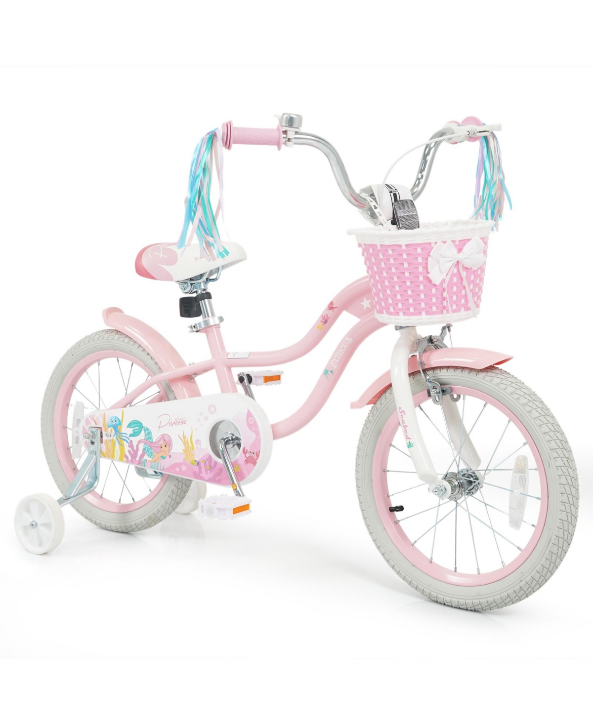 Slickblue Adjustable Kids Bike with Front Basket and Streamers