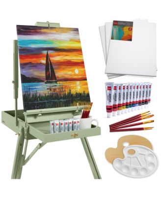 French Easel, 32pc Beginners Kit Portable Wooden Adjustable Tripod  w/ Paint Supplies