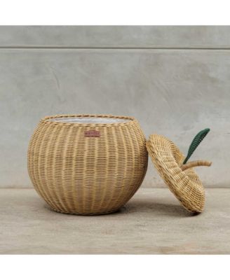 Apple Handcrafted Rattan Storage Basket with fabric lining - Wicker Natural, Medium