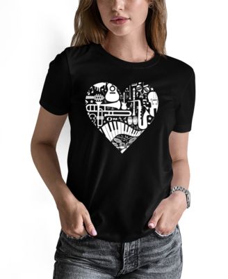 Women's Musical Instrument Heart Word Art Pullover Top
