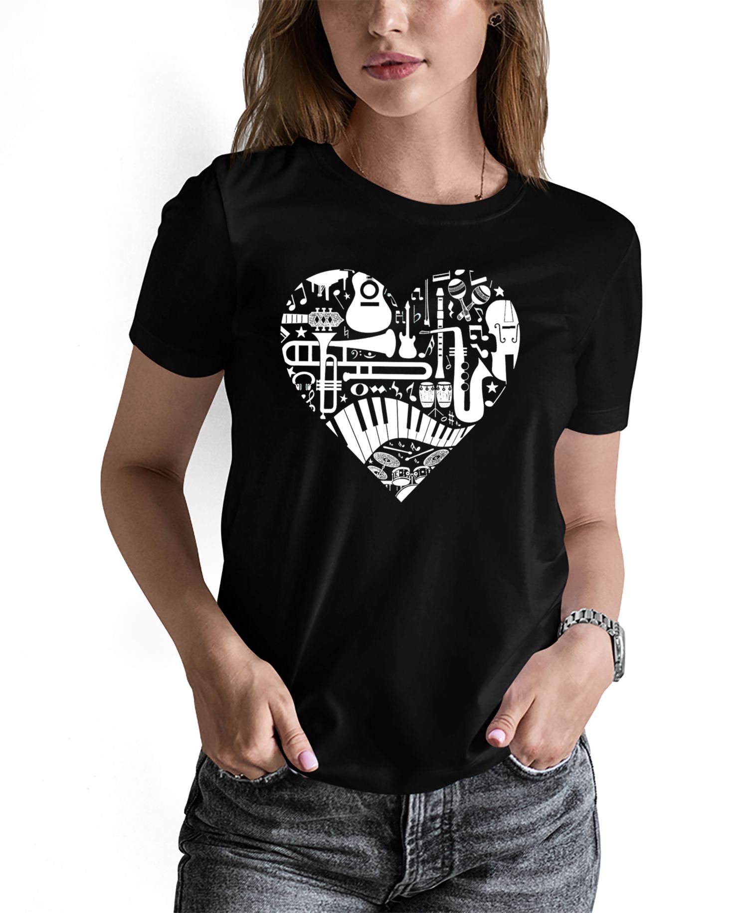 Women's Musical Instrument Heart Word Art Pullover Top