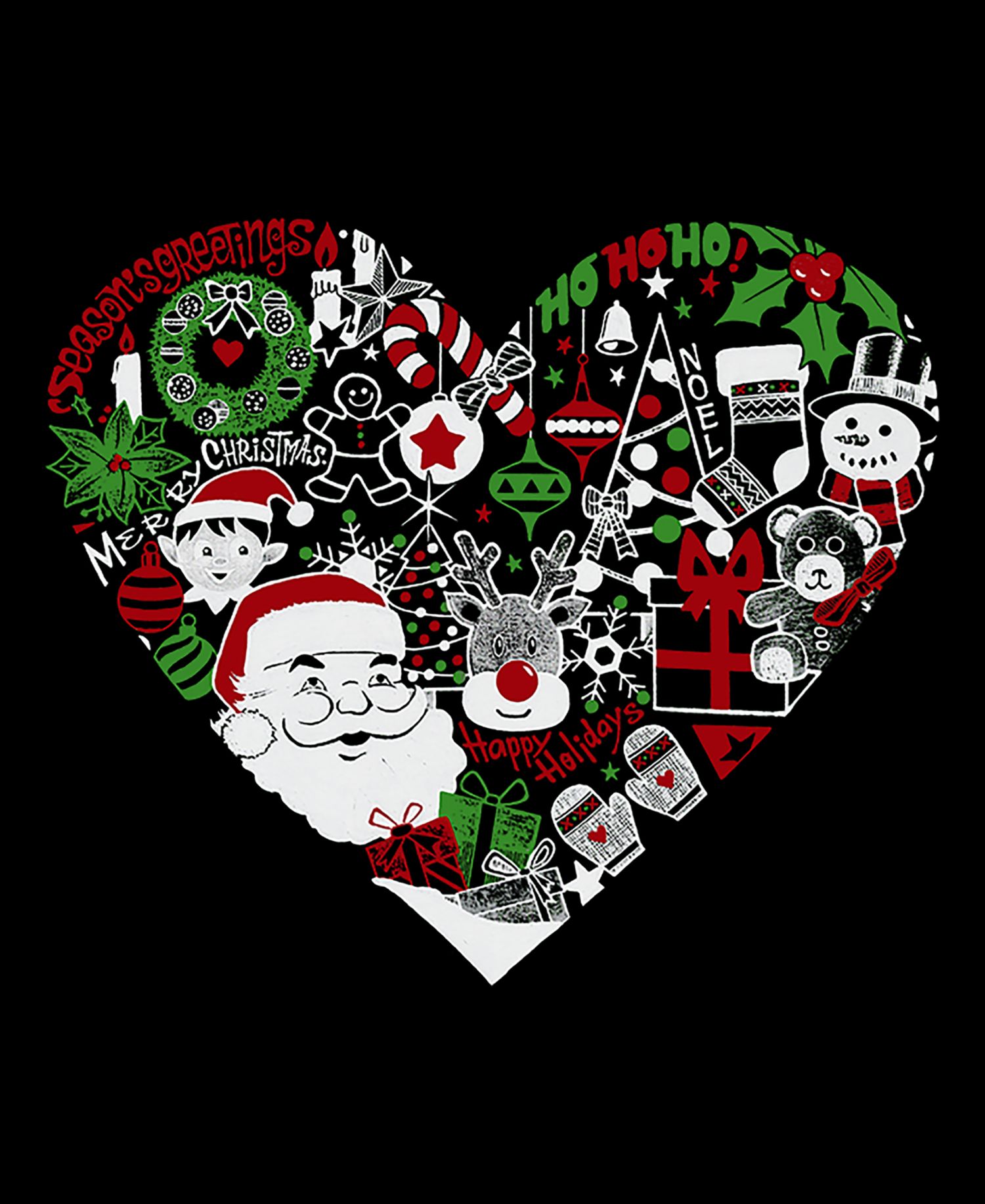 Women's Christmas Themed Heart Word Art Pullover Top