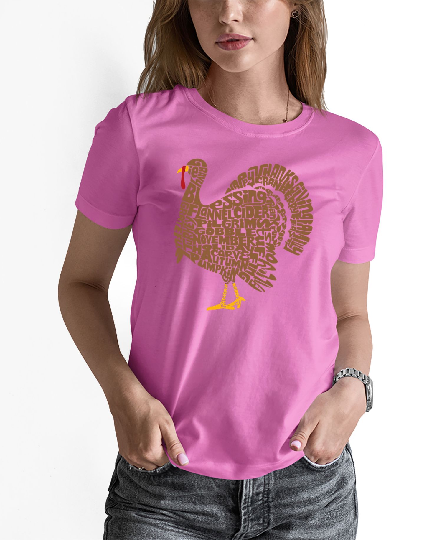Women's Thanksgiving Turkey Word Art Pullover Top