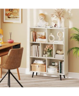 7-Cube Bookcase with Tapered Metal Legs and Anti-Tipping Kits