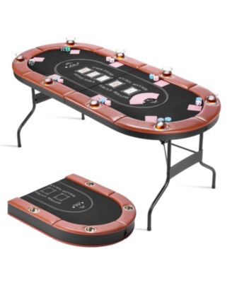 Foldable Poker Table for 8 Players with Cup Holders and Padded Rails