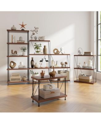 2-Tier Industrial Display Shelf with Metal Frame