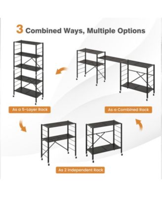 5-Tier Foldable Metal Storage Shelving Unit on Wheels